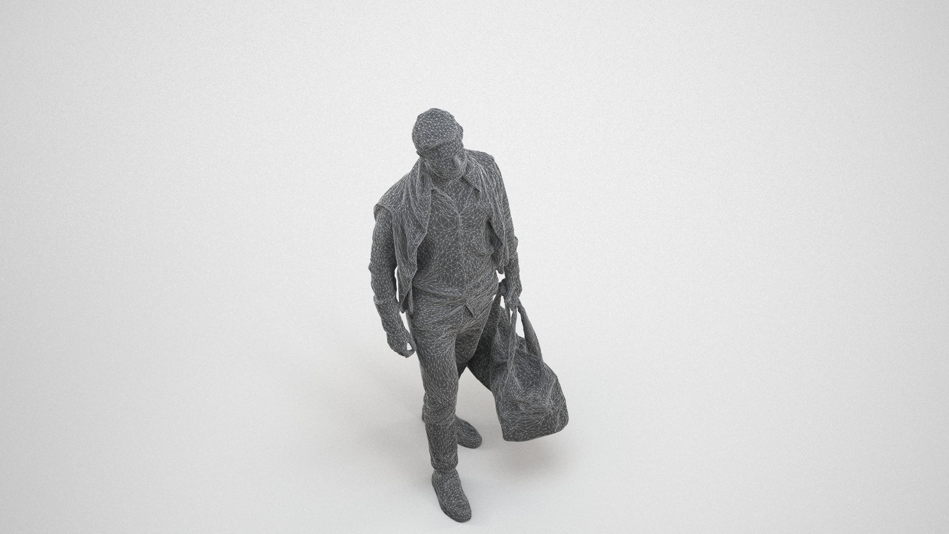 realistic 3D man casual walking, scanned archviz people for Blender and 3ds Max, wireframe three-quarter view