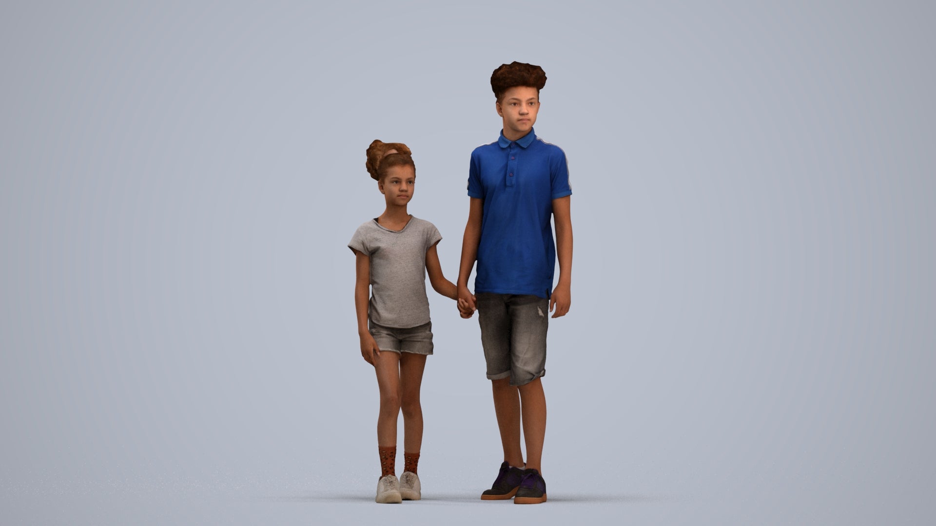 3D human model girl casual kids, photogrammetry scanned person for archviz, standing pose render