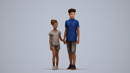 3D human model girl casual kids, photogrammetry scanned person for archviz, standing pose render