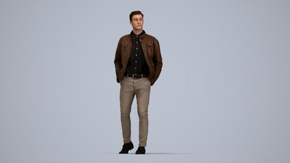 3D human model man casual walking, photogrammetry scanned person for archviz, top-down view render