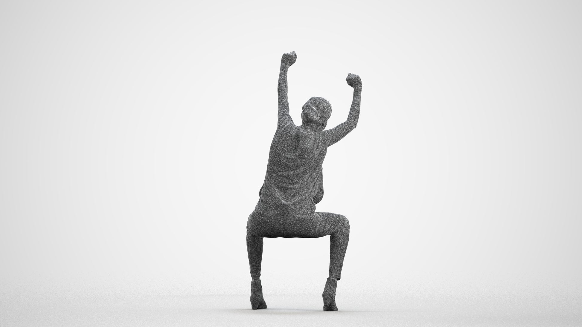 realistic 3D people woman casual sitting, render-ready for V-Ray and Corona, FBX OBJ, wireframe front view