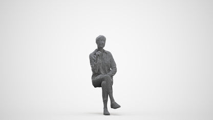 realistic 3D senior woman casual sitting, scanned archviz people for Blender and 3ds Max, three-quarter front view render