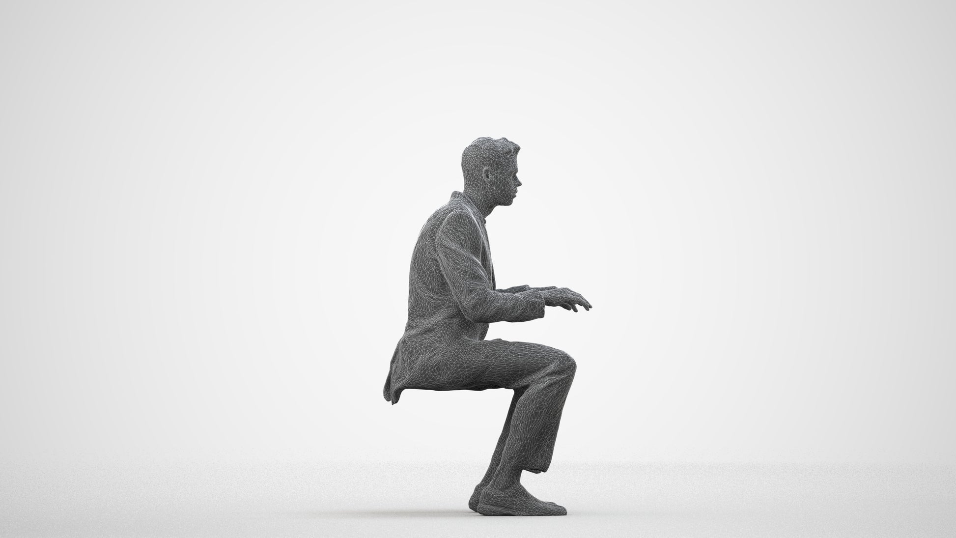 3D scanned man business, photorealistic archviz people for Enscape and SketchUp, wireframe side view