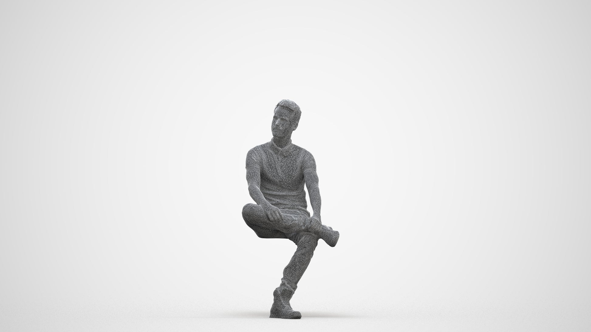 realistic 3D man casual sitting, scanned archviz people for Blender and 3ds Max, three-quarter front view render