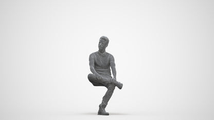 realistic 3D man casual sitting, scanned archviz people for Blender and 3ds Max, three-quarter front view render