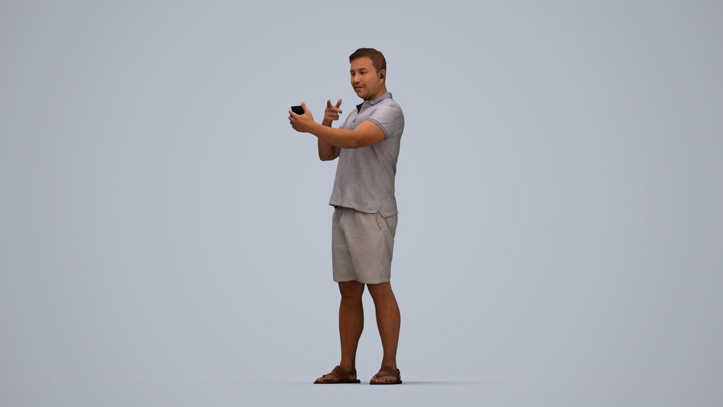 3D human model man casual standing, photogrammetry scanned person for archviz, top-down view render