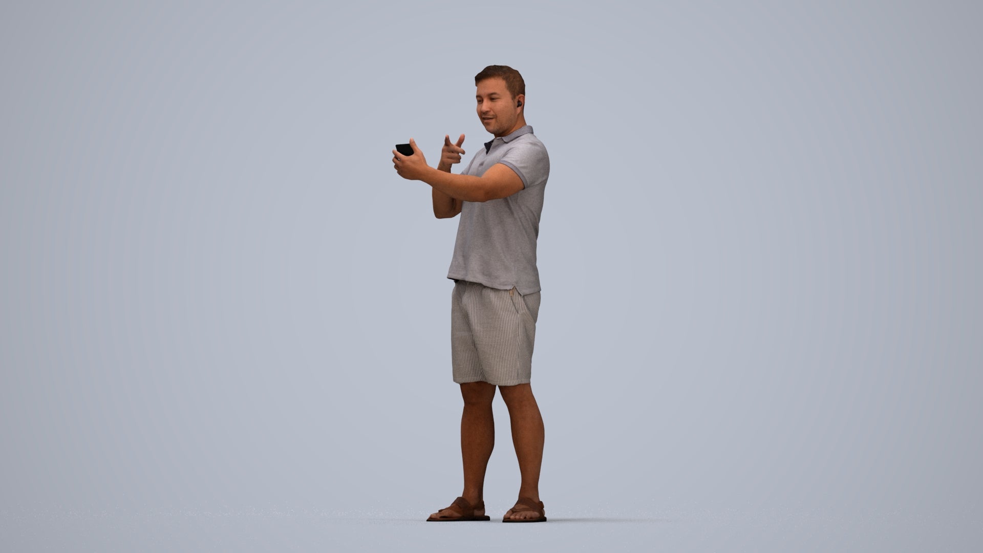 3D human model man casual standing, photogrammetry scanned person for archviz, top-down view render