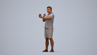 3D human model man casual standing, photogrammetry scanned person for archviz, top-down view render