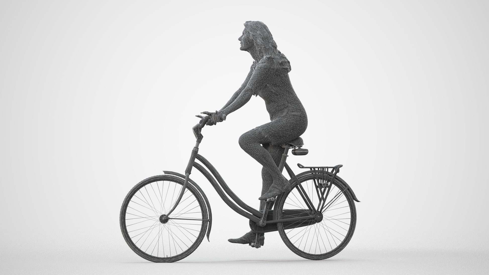 3D people model senior woman casual cycling, scanned human for 3ds Max rendering, square thumbnail