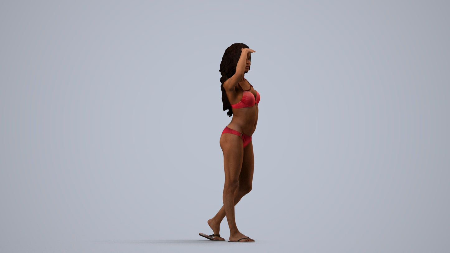 photogrammetry 3D woman pool, realistic human model archviz FBX, side view render