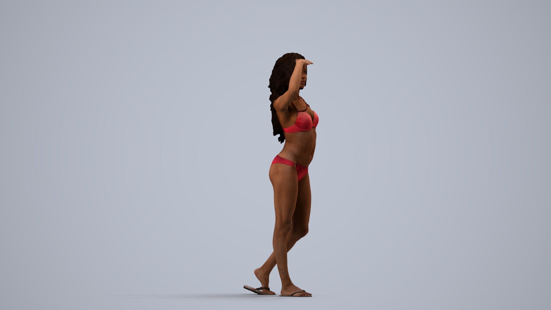 photogrammetry 3D woman pool, realistic human model archviz FBX, side view render
