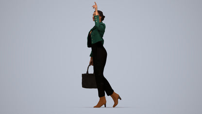 photogrammetry 3D woman business walking, realistic human model archviz FBX, top-down view render
