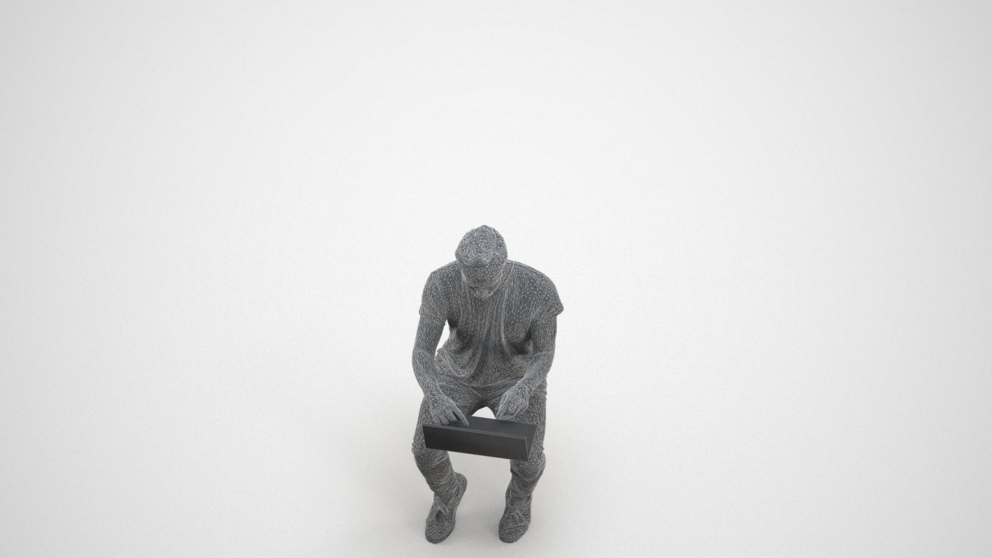 3D human model man casual business, photogrammetry scanned person for archviz, wireframe three-quarter view