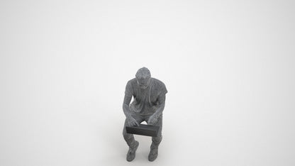 3D human model man casual business, photogrammetry scanned person for archviz, wireframe three-quarter view