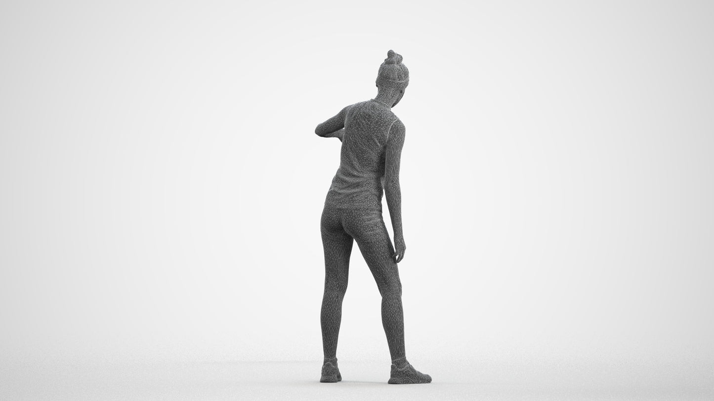 realistic 3D human girl sport, archviz people FBX OBJ for Blender, wireframe front view
