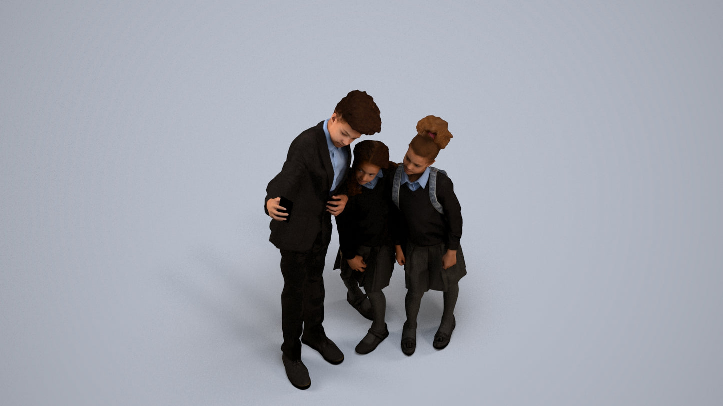 3D people model boy kids, scanned human for 3ds Max rendering, back view render