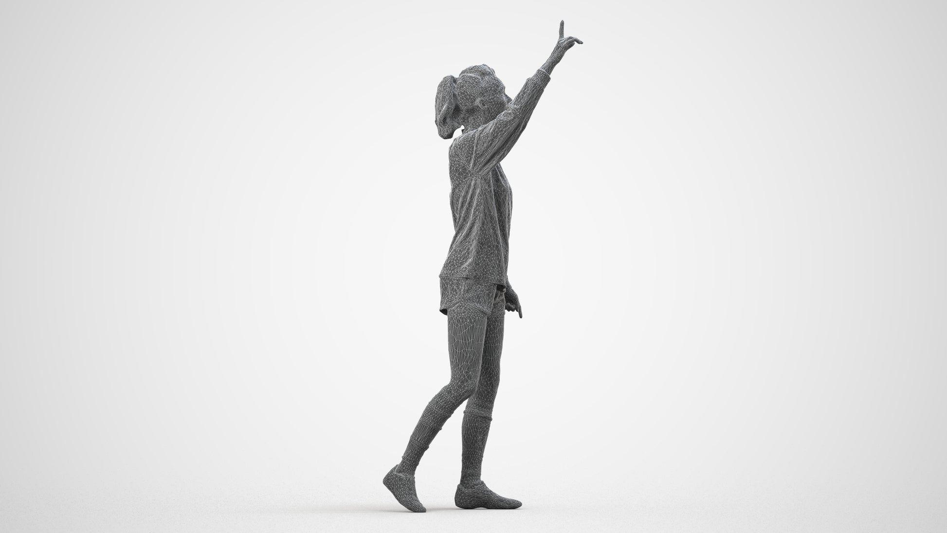realistic 3D human woman sport, archviz people FBX OBJ for Blender, wireframe side view