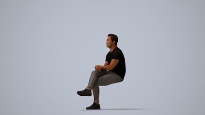 realistic 3D people man casual sitting, render-ready for V-Ray and Corona, FBX OBJ, three-quarter view render