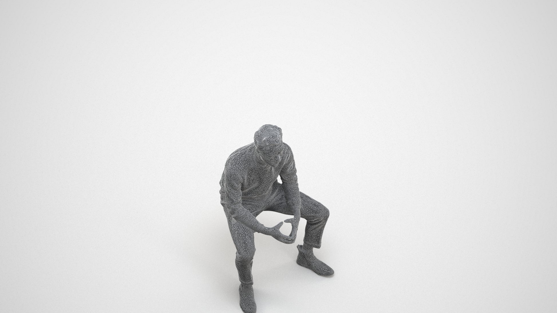 3D scanned man business casual, photorealistic archviz people for Enscape and SketchUp, wireframe three-quarter view