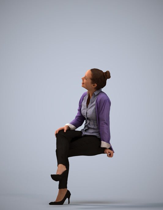 scanned 3D woman business sitting, photogrammetry people for Enscape and V-Ray