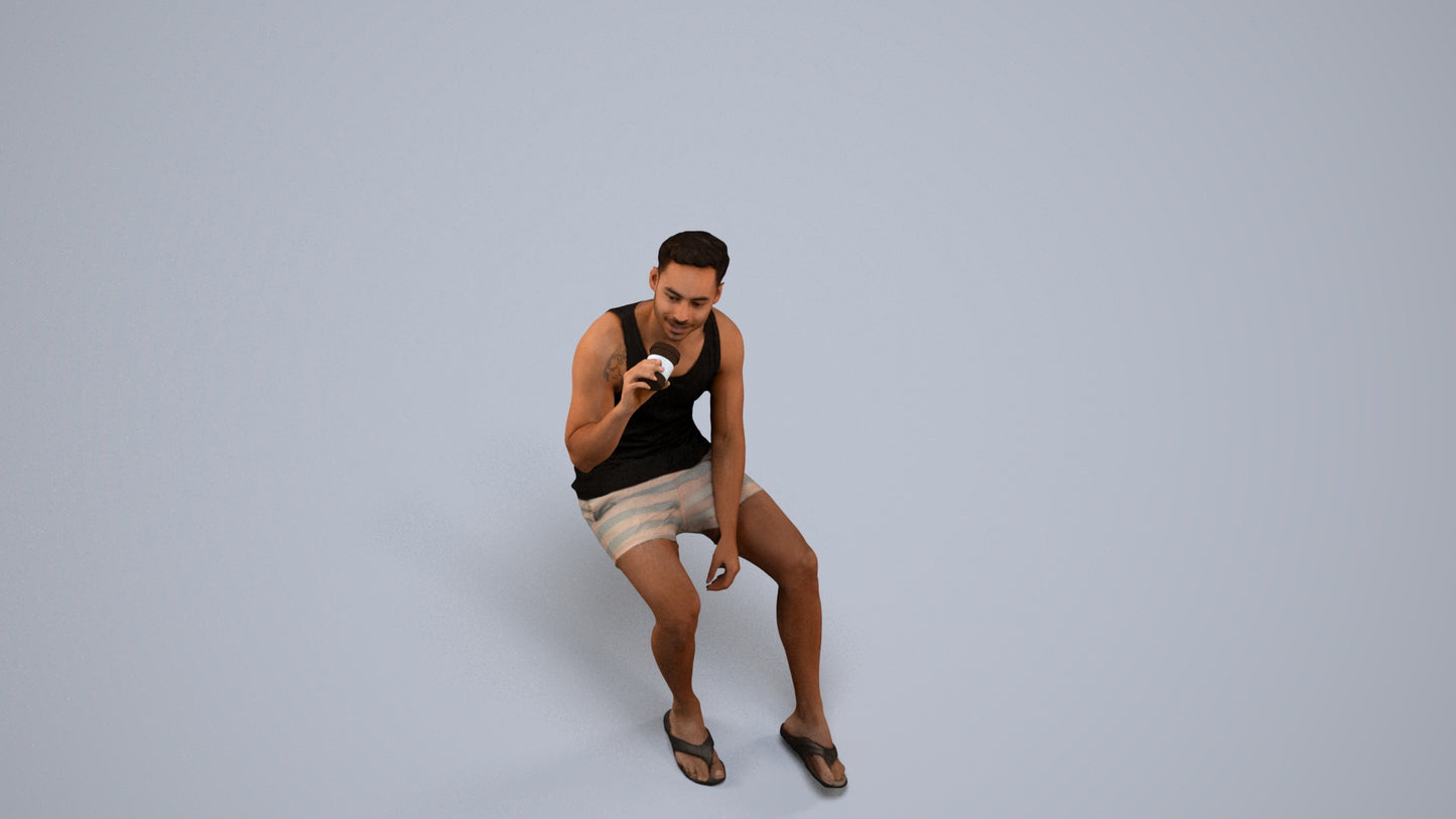 scanned 3D man casual sitting, photogrammetry people for Enscape and V-Ray, back view render