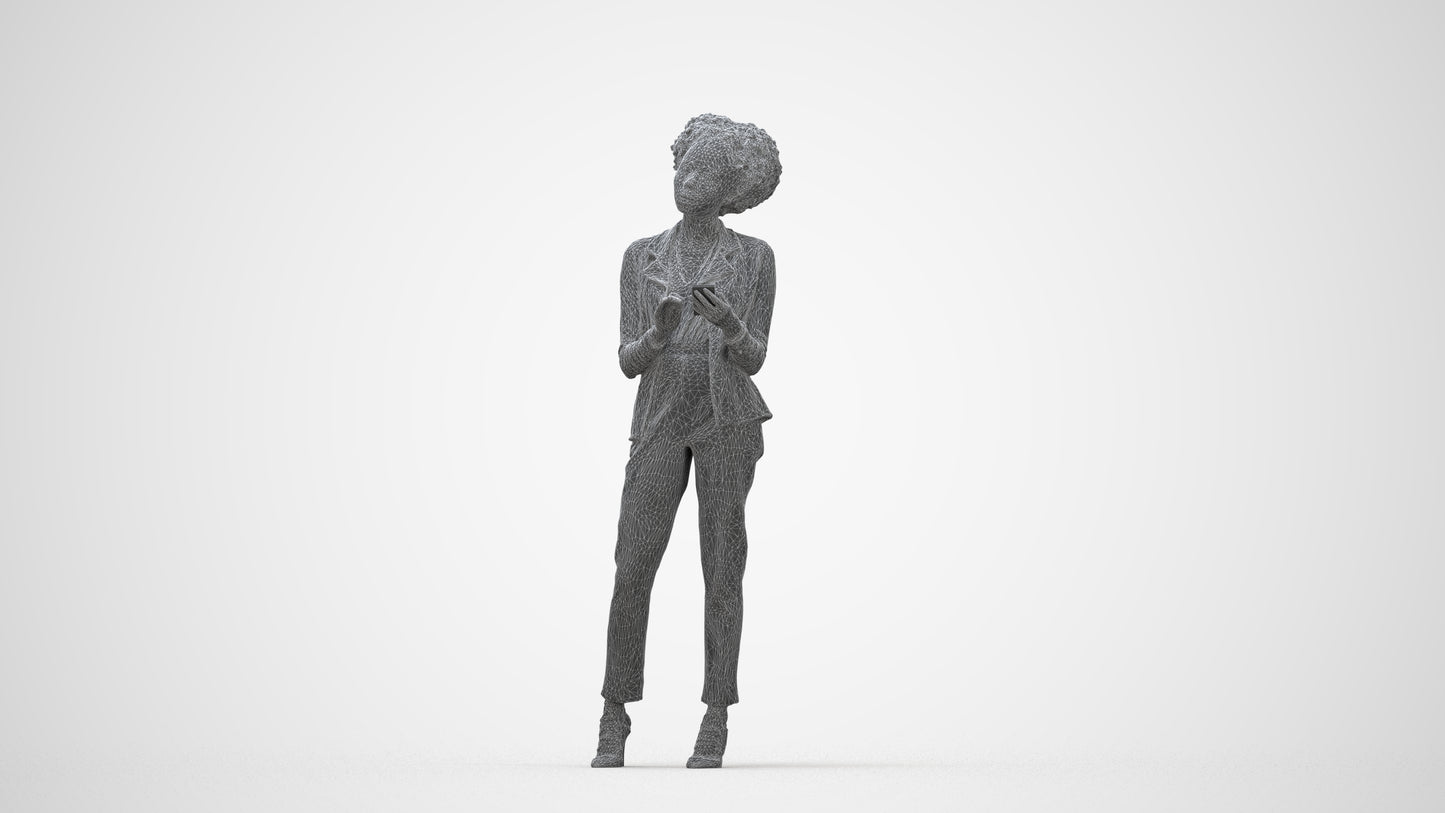 3D people model woman business standing, scanned human for 3ds Max rendering, wireframe back view