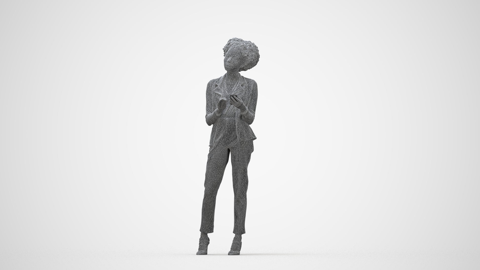 3D people model woman business standing, scanned human for 3ds Max rendering, wireframe back view