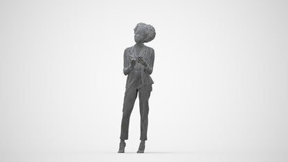 3D people model woman business standing, scanned human for 3ds Max rendering, wireframe back view