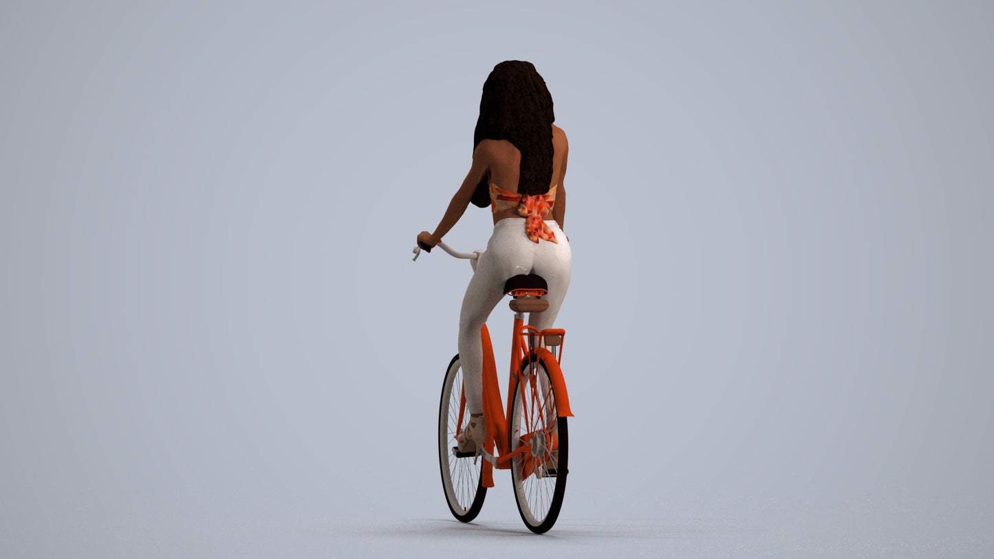 3D scanned woman cycling casual, photorealistic archviz people for Enscape and SketchUp, front view render