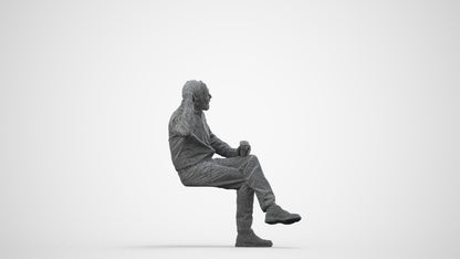 realistic 3D people senior man casual sitting, render-ready for V-Ray and Corona, FBX OBJ, wireframe side view