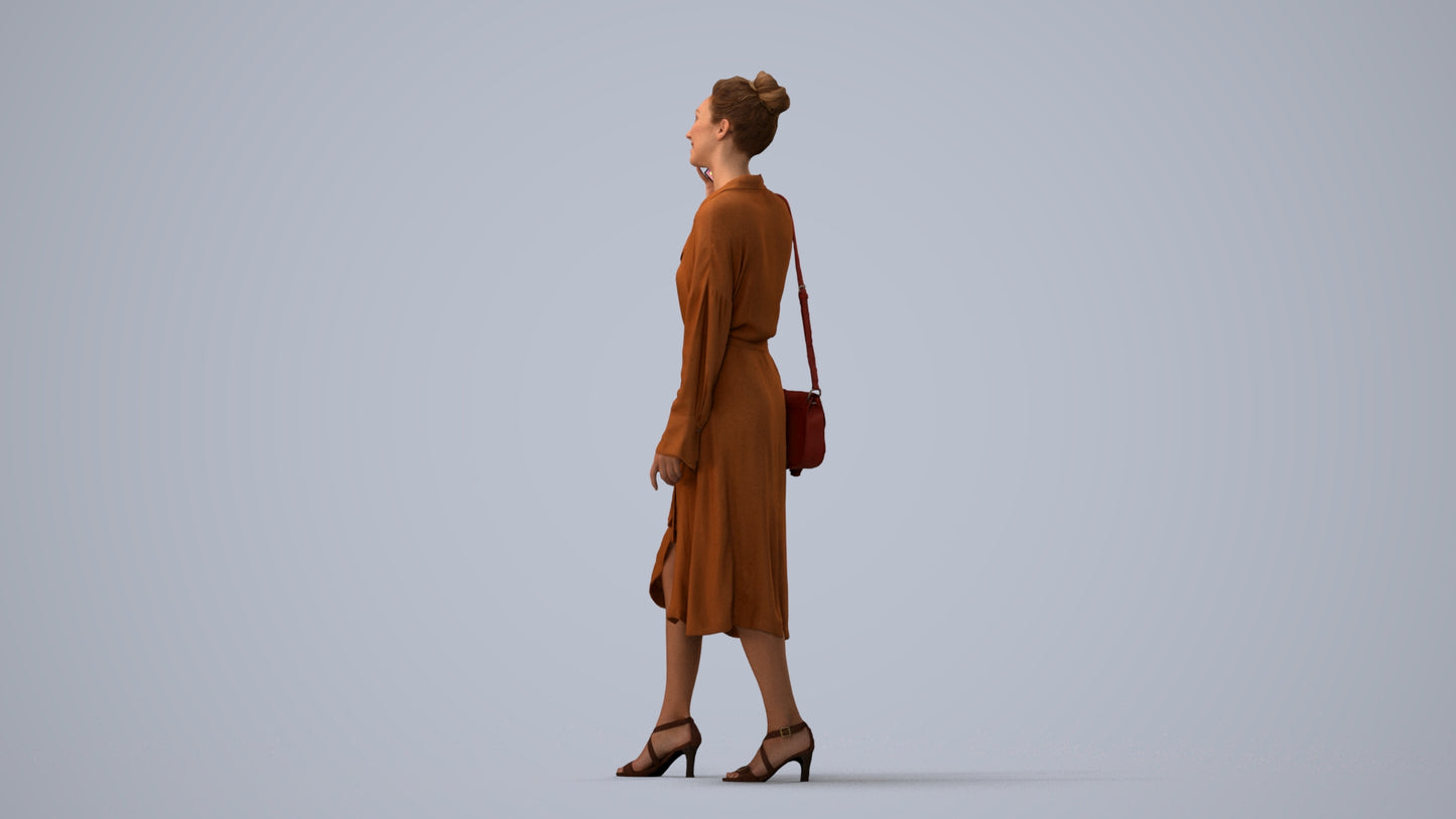 photogrammetry 3D woman casual standing, realistic human model archviz FBX, three-quarter view render