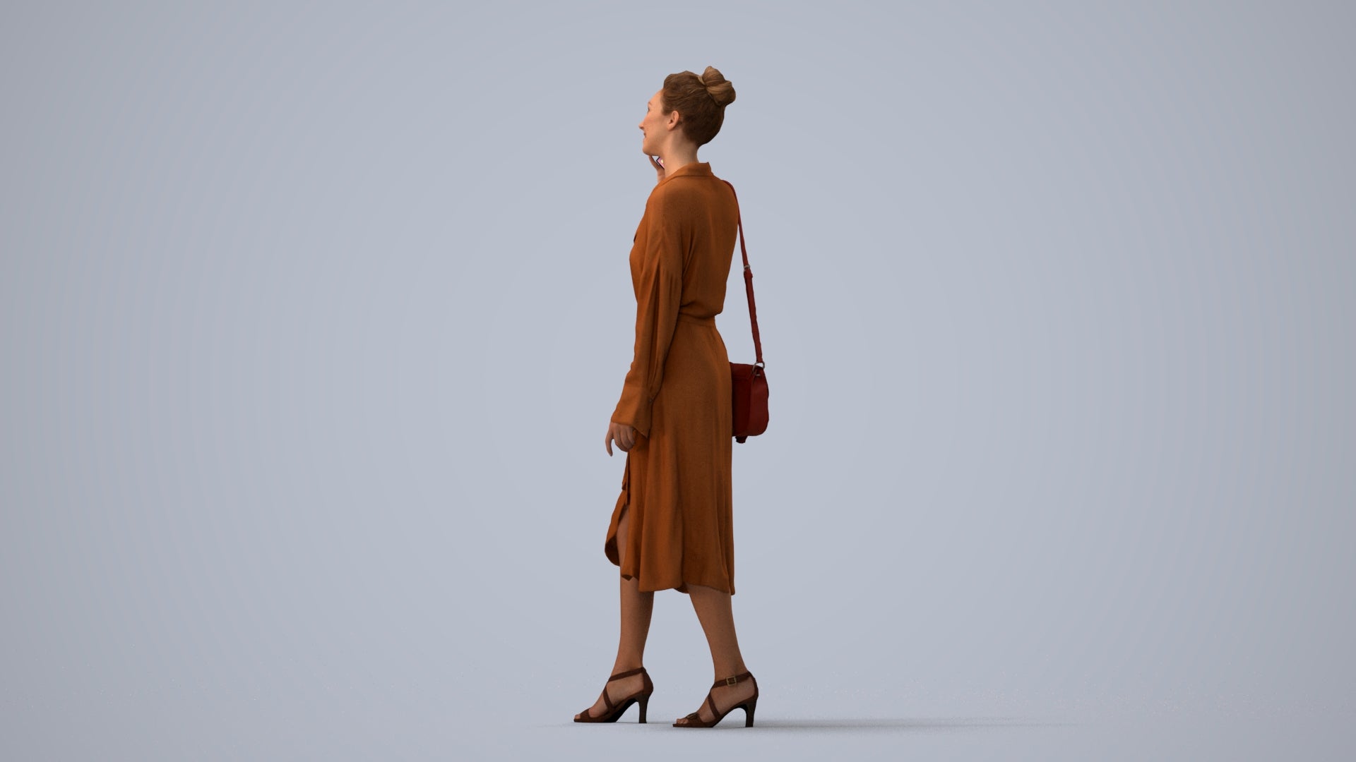 photogrammetry 3D woman casual standing, realistic human model archviz FBX, three-quarter view render