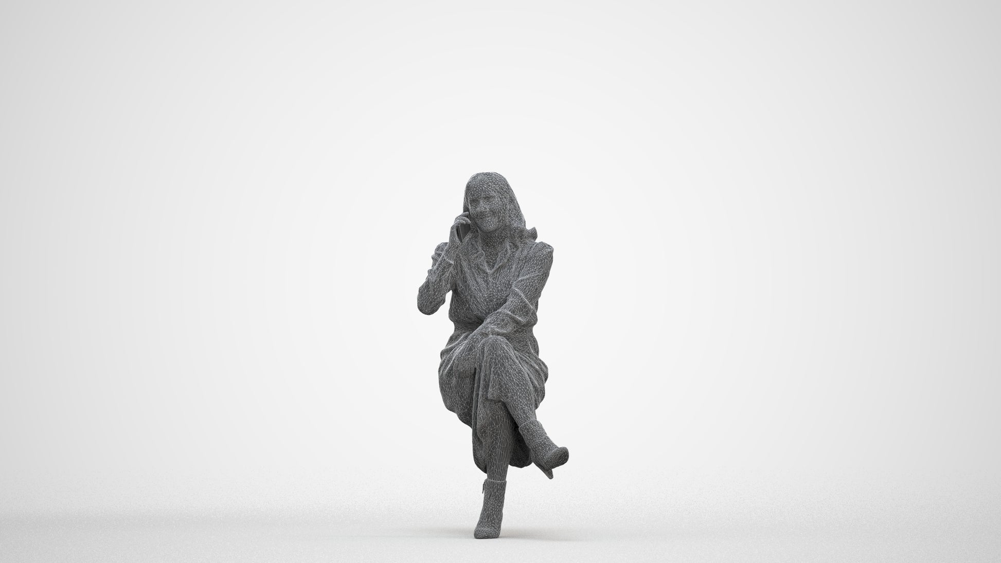 3D scanned woman sitting casual, photorealistic archviz people for Enscape and SketchUp, three-quarter front view render