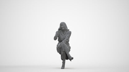 3D scanned woman sitting casual, photorealistic archviz people for Enscape and SketchUp, three-quarter front view render