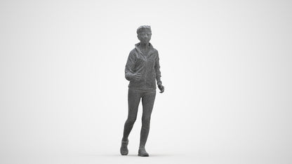 3D human model woman sport, photogrammetry scanned person for archviz, three-quarter front view render