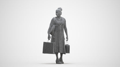 realistic 3D people woman casual shopping, render-ready for V-Ray and Corona, FBX OBJ, three-quarter front view render