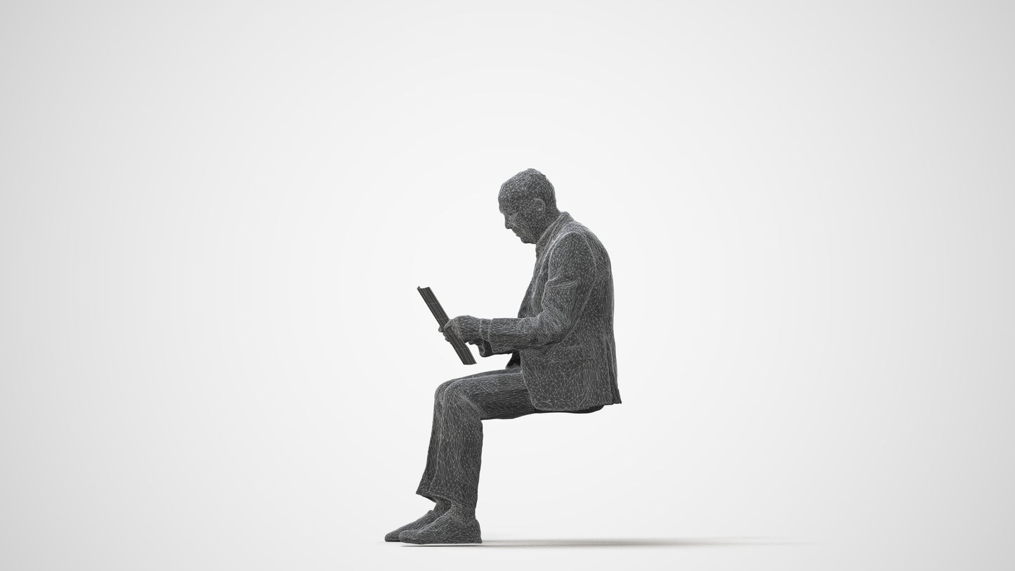 scanned 3D senior man business sitting, photogrammetry people for Enscape and V-Ray, square thumbnail
