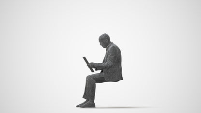 scanned 3D senior man business sitting, photogrammetry people for Enscape and V-Ray, square thumbnail