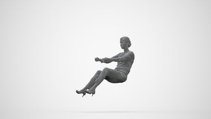 3D human model woman casual driving, photogrammetry scanned person for archviz, wireframe back view