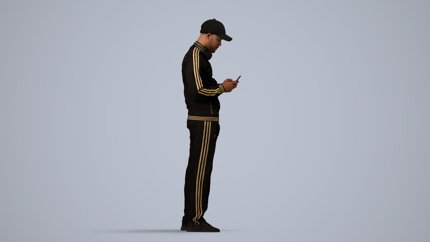 3D human model man sport standing, photogrammetry scanned person for archviz, side view render