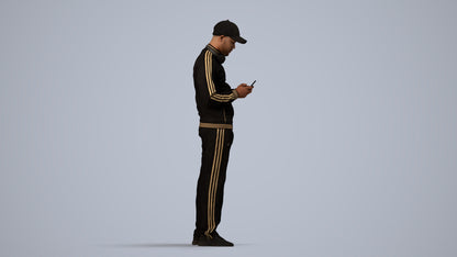 3D human model man sport standing, photogrammetry scanned person for archviz, side view render