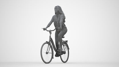 3D scanned woman cycling, photorealistic archviz people for Enscape and SketchUp, wireframe back view