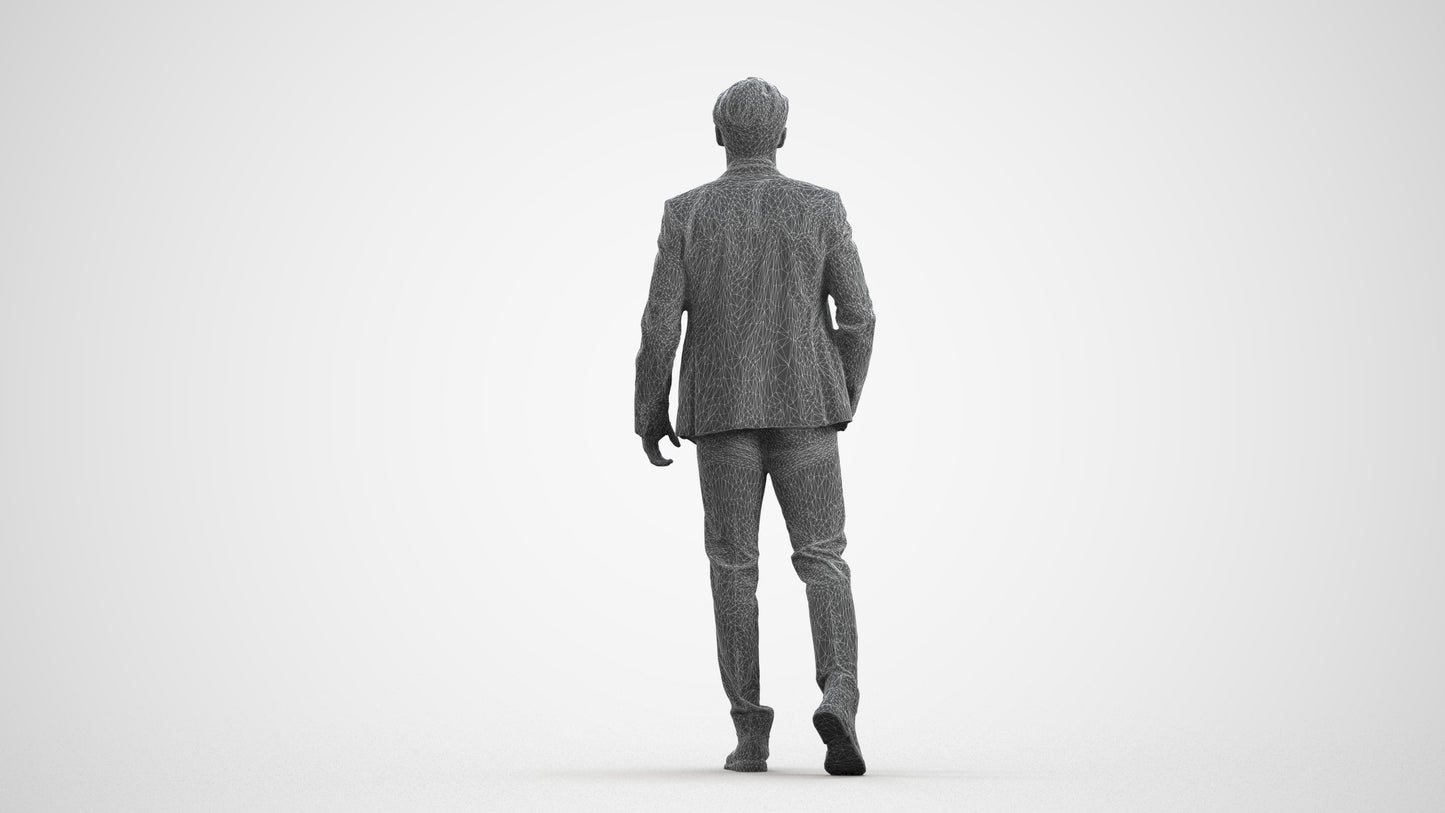 realistic 3D man business, scanned archviz people for Blender and 3ds Max, wireframe front view