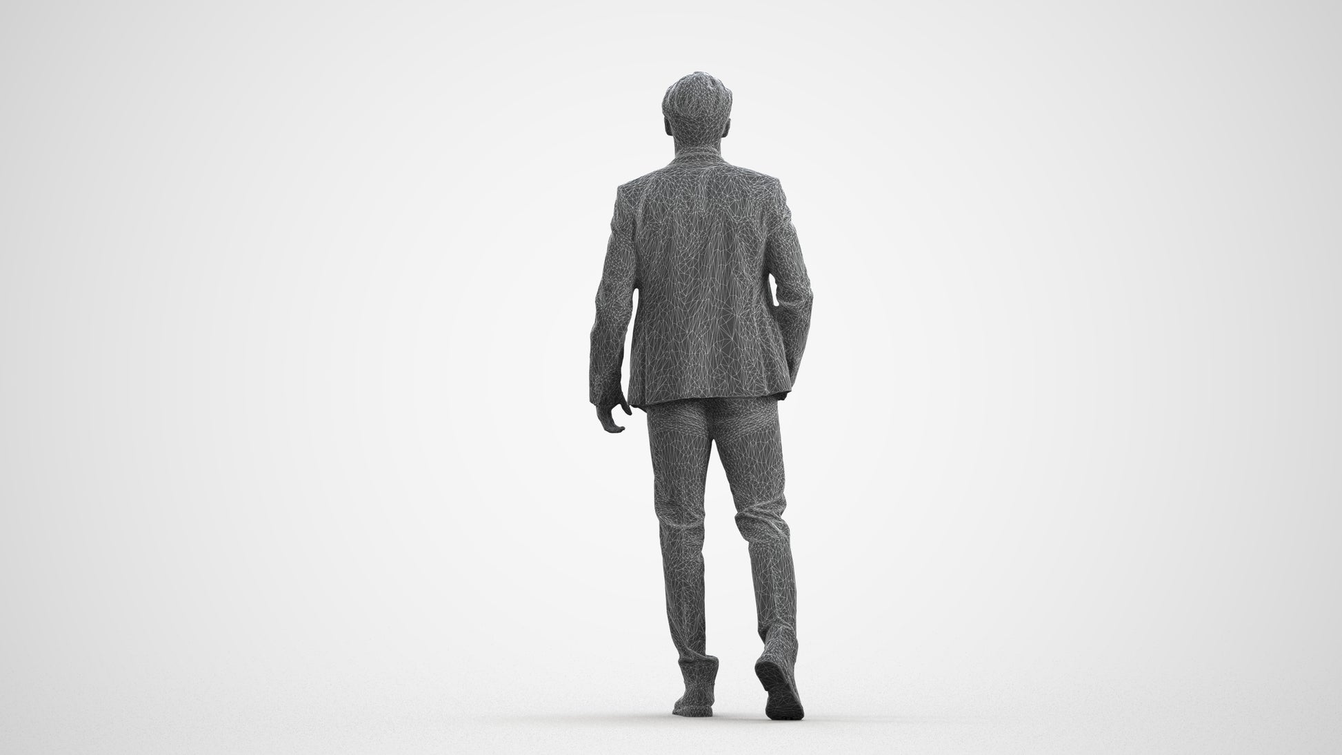 realistic 3D man business, scanned archviz people for Blender and 3ds Max, wireframe front view