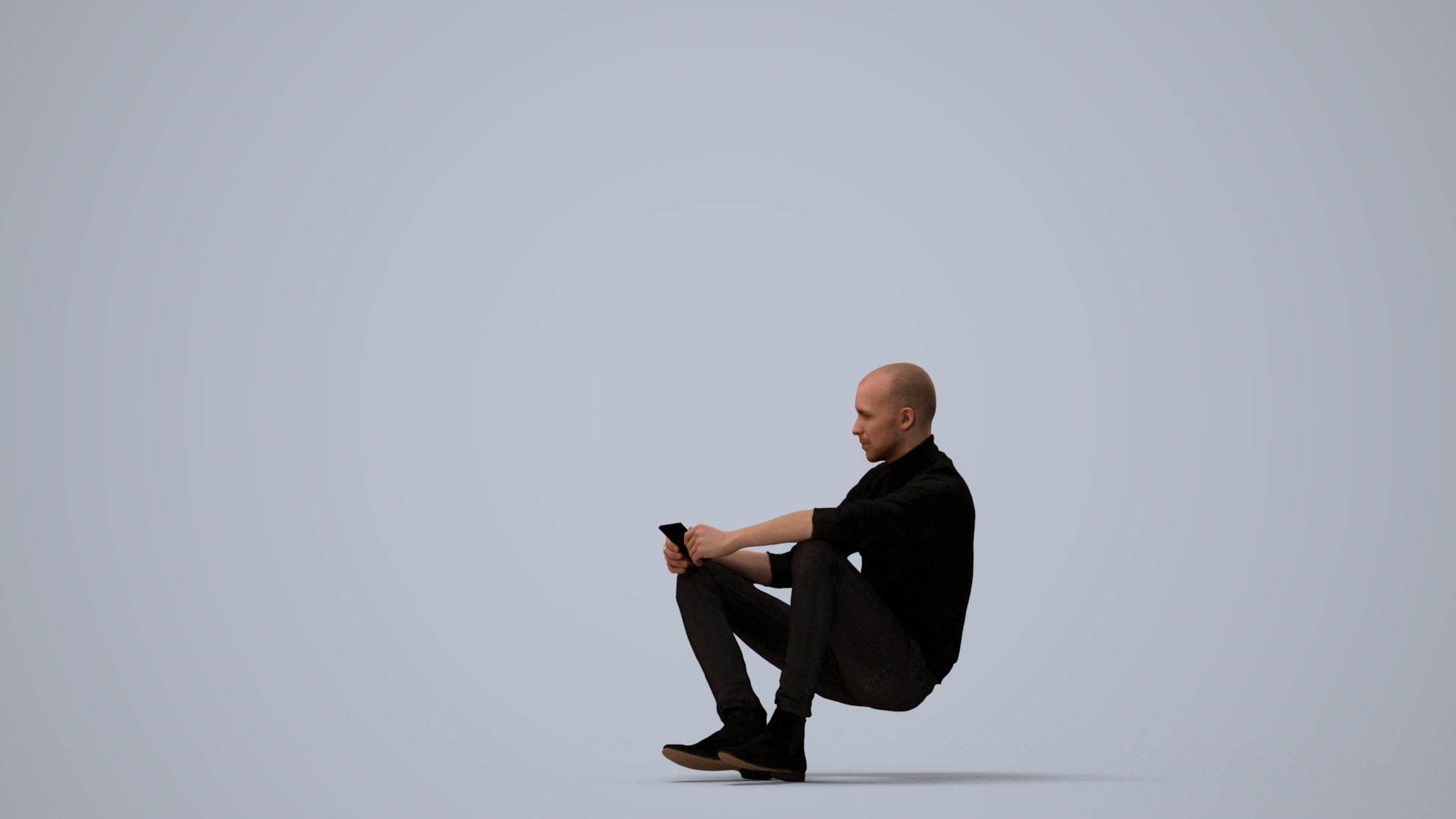 3D scanned man sitting casual, photorealistic archviz people for Enscape and SketchUp, three-quarter view render