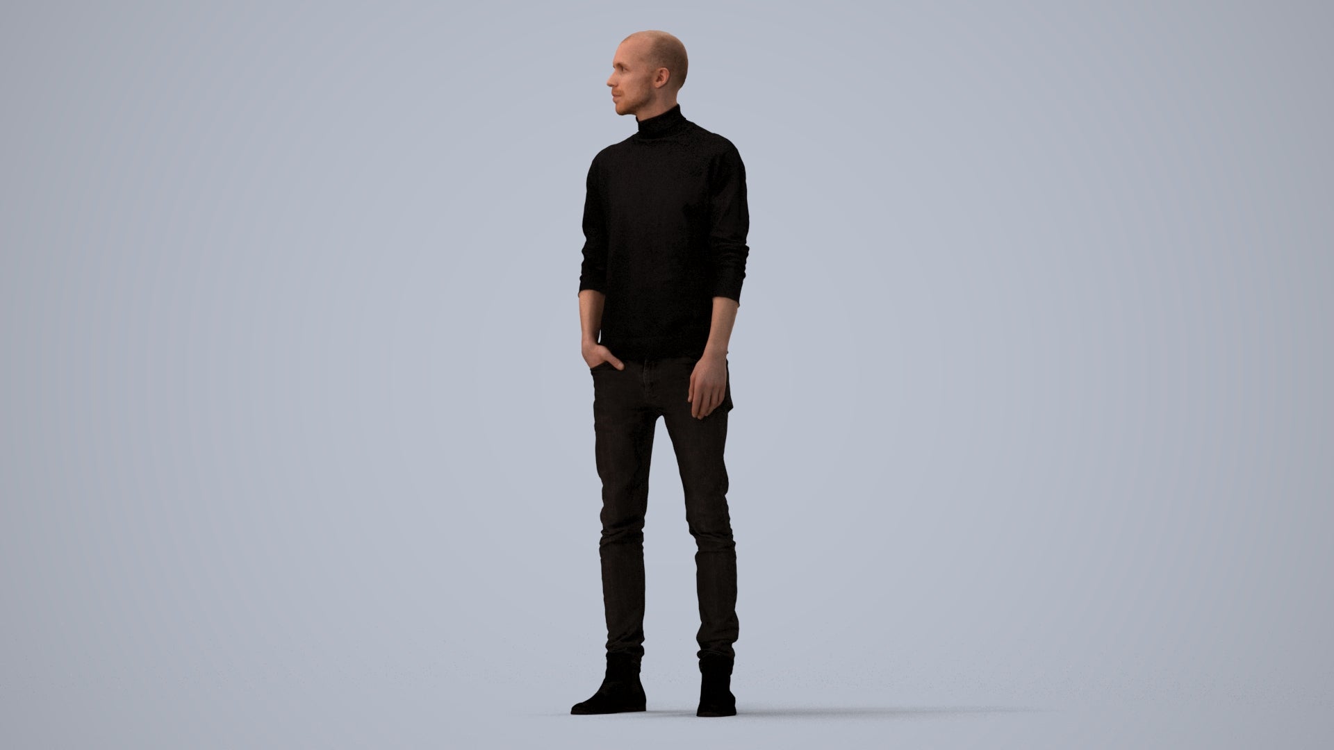 photogrammetry 3D man casual standing, realistic human model archviz FBX, three-quarter view render