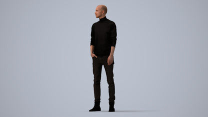 photogrammetry 3D man casual standing, realistic human model archviz FBX, three-quarter view render