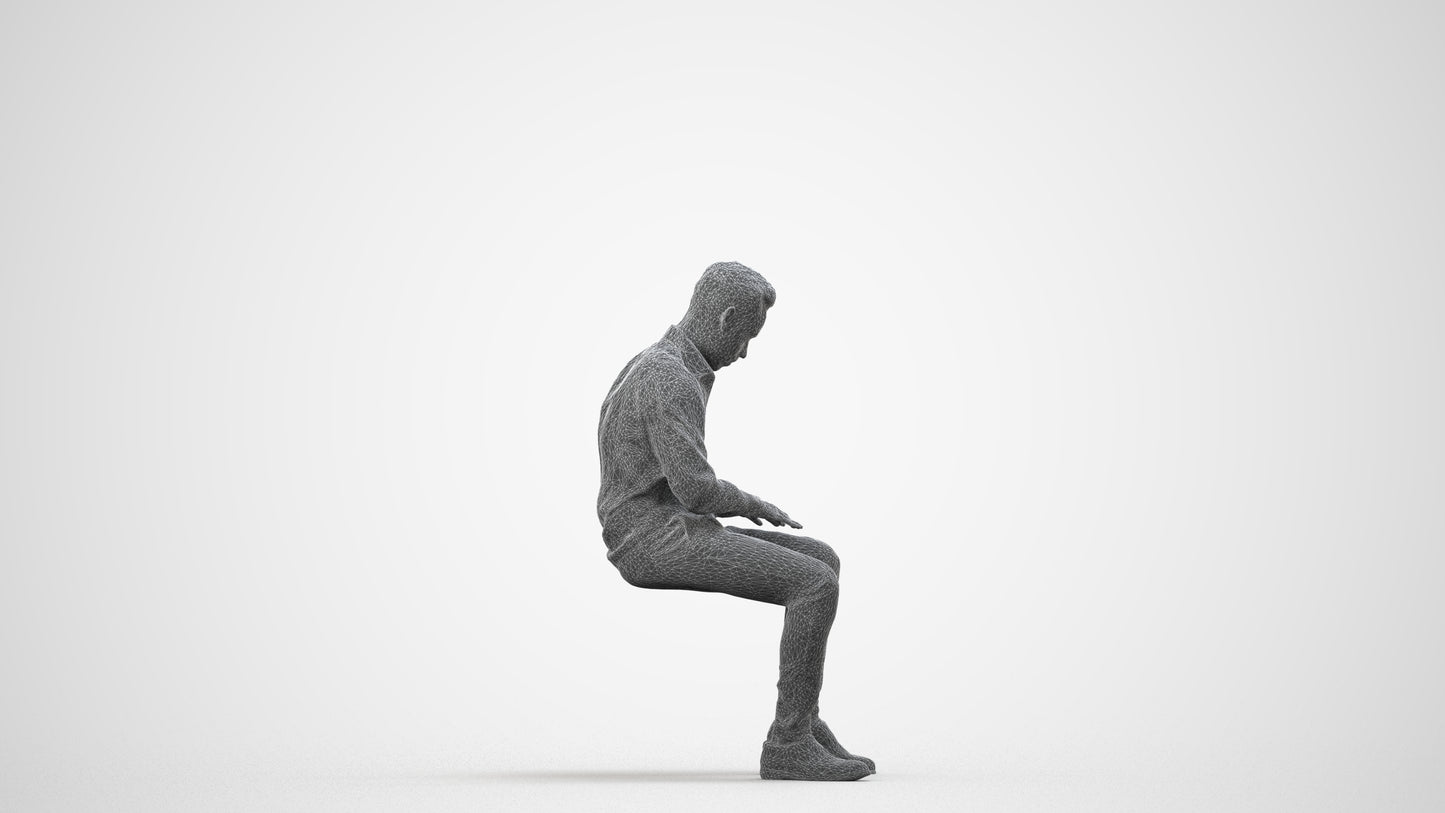 3D scanned man business, photorealistic archviz people for Enscape and SketchUp, wireframe side view
