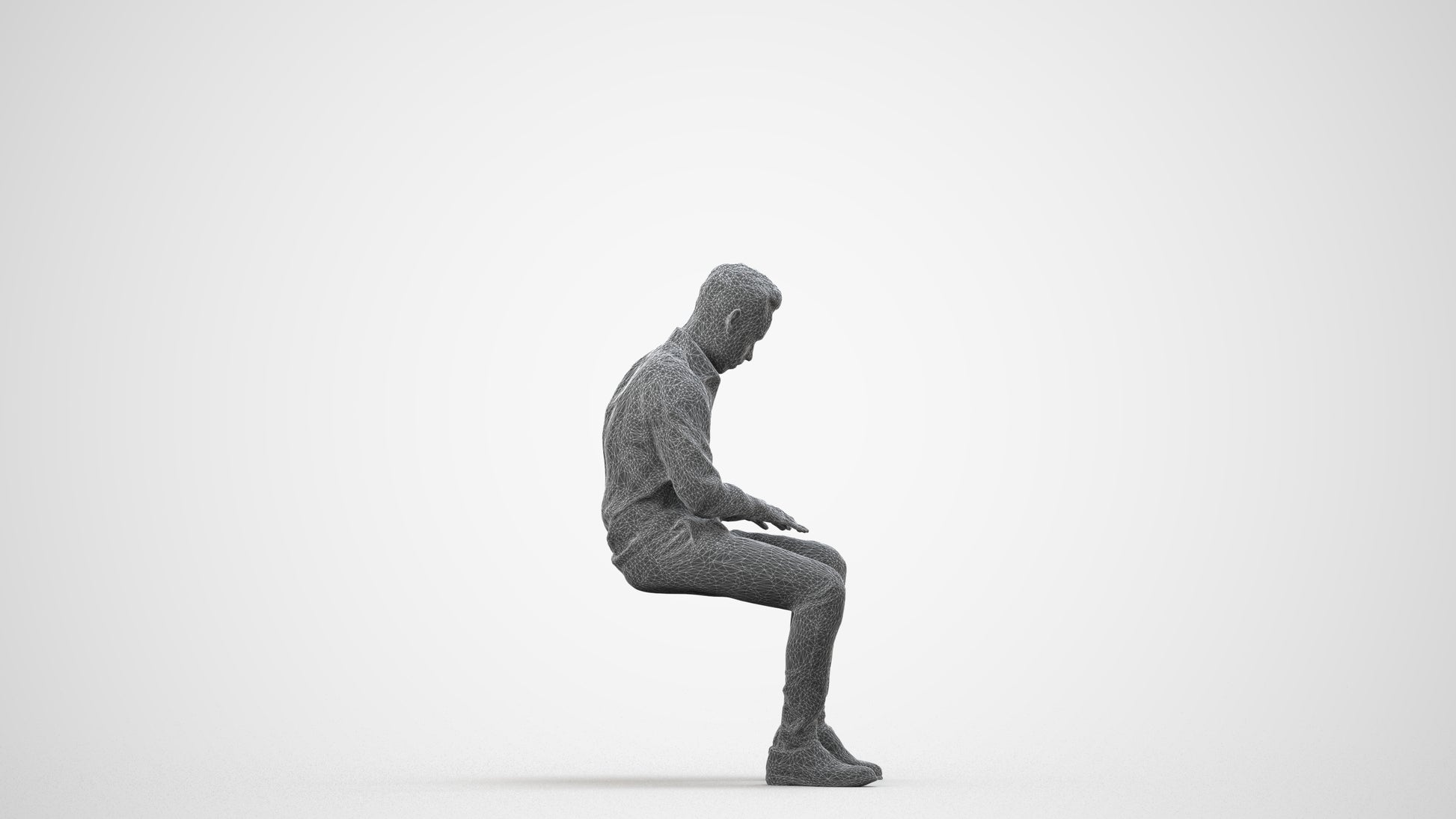 3D scanned man business, photorealistic archviz people for Enscape and SketchUp, wireframe side view