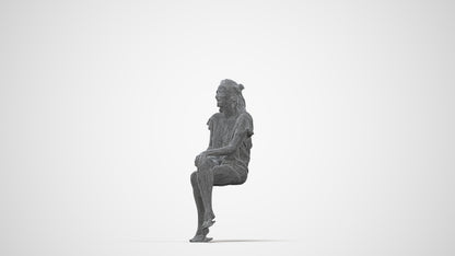 photogrammetry 3D woman casual sitting, realistic human model archviz FBX, wireframe back view